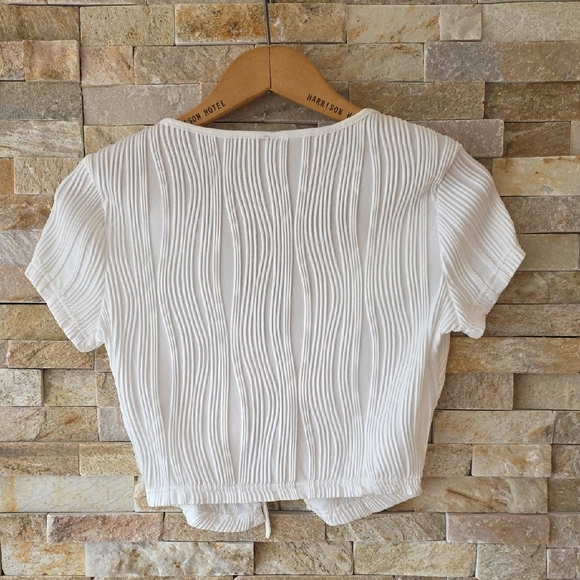 White Tie-Front Ribbed Top - Picture 2 of 2